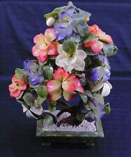 Vintage Chinese Jade Cloisonn Asian Centerpiece Bonsai Flower Tree 22.5
