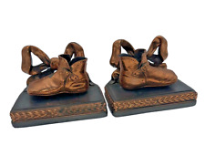 VTG Pair Bronze Lil Girl Shoes With A Beautiful Bow, Bronzed Signed Perma Plated picture