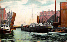 Buffalo Harbor View Jack Knife Draw Bridge Chicago Ship Vintage 1907 Postcard picture