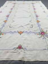 Vintage Hand Embroidered Tablecloth Exquisite Antique Linen 242x149cm picture