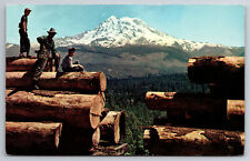 Vintage Postcard WA Trainload of Logs Mt. Rainier Jumberjack Chrome ~6984 picture