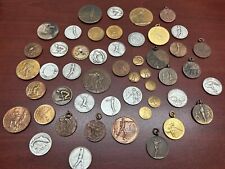 47 Early Vintage Sports Memorabilia Medals Tokens Coins Awards Mixed Lot picture