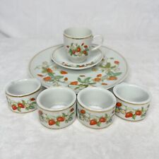 Vintage Avon Strawberry Dishes Teacup Napkin Rings 1978 Porcelain 22K Gold picture