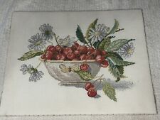 VINTAGE 2002 NEEDLEPOINT CHERRIES & Daisies 11.5” X 9.5” Ready 4 Frame Picture picture