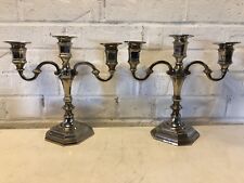 Vintage Silverplate Triple Bouillotte Pair of Candle Holders with Octagonal Base picture