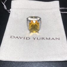 David Yurman Sterling Silver 20x15mm Wheaton Yellow Citrine & Diamonds Ring S 7 picture