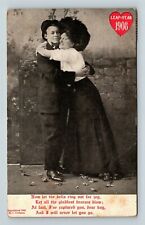 1908 Leap Year Greeting Lady Raptures Hugging Man Comic Heart Vintage Postcard picture