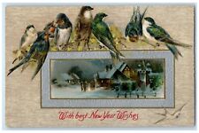 1908 New Year Wishes Birds Houses Winter Winsch Back Philadelphia PA Postcard picture