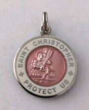 Vintage St. Christopher Pink & White Enamel Surfer Religious Medal Pendant picture