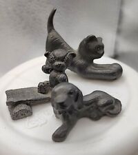 vtg pewter animals 3pc lot Primitive basset hound, kitten with yarn, teddy bear picture