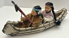 Native American Figures Resin Suede Canoe Collectible With Spear And Oar picture