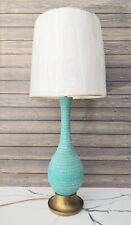 ✨Vintage Gorgeous  Mid-Century Modern Aqua🔘 White Table Lamp W/Shade✨ picture
