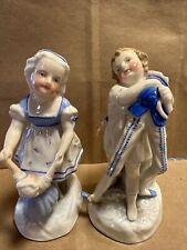 Pair Ernst Bohne Germany  Porcelain Figurines Boy & Girl with dolls As Is picture