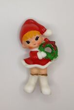 1950's Porcelain Girl Holding Wreath in Red Dress Christmas picture