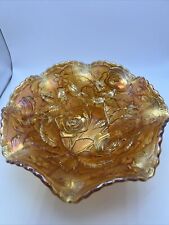 VTG Imperial Iridescent Carnival Glass Gold Open Rose Fruit Bowl 9