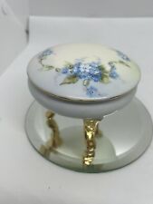 VTG Bavarian Porcelain Hand Painted Dresser/trinket Footed Box w Blue Flowers, picture