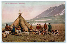 c1950's An Eskimo Family Living in the Tent Mountain Greeland Postcard picture