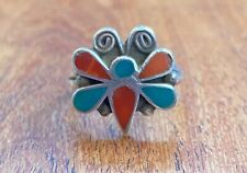 Old Navajo Native American Chip Inlay Butterfly Ring-Adorable picture