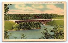 CADILLAC, MI Michigan ~ MORTIMER COOLEY BRIDGE c1930s Curt Teich Linen Postcard picture