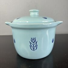 Vintage Cronin Pottery Blue Tulip Vintage Bean Pot 2 QT. Crock Pot With Lid picture