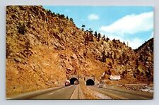 Idaho Springs Colorado Clear Creek Canyon Twin Tunnels Chrome Postcard picture