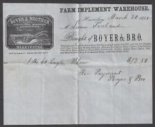 HARRISBURG, PA ~ BOYER & BROTHER, AGRIC. WAREHOUSE & SEEDS ~ CAMEO BILLHEAD 1855 picture