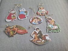 Vtg DIE CUT CHRISTMAS ORNAMENTS LOT OF 7 VICTORIAN STYLE DOUBLE SIDED CARDBOARD picture