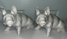 White Ceramic Smiling Pigs (2)  8” Tall 12” Long picture