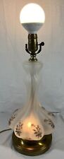 ANTIQUE 17” Hand Paintied Molded Glass Table Lamp Roses Light Brushed Finish VTG picture