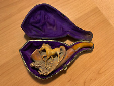 Antique Hand Carved Meerschaum(?) Pipe & Case Victorian Horse LOW RESERVE picture