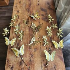 Vtg Home Interiors Wall Art Brass Gold Metal Butterfly Flowers HOMCO Set 2 BONUS picture