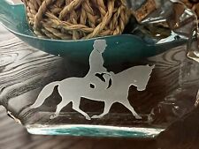 EQUESTRIAN HORSE Vintage GLASS SCULPTURE HORSEBACK RIDER Etch ART Statue FIGURE picture