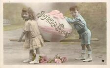C-1910 Happy Easter Children flowers RPPC Photo Postcard Hand Tint 22-9489 picture