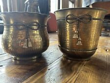 (2) Set Of Vintage Solid Brass Hammered Planters with lovely detailing picture