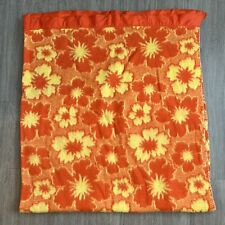 Vintage 70s MCM Orange Yellow Floral Blanket Satin Edge Trim 68x76” picture