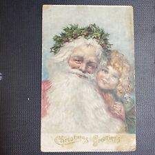Christmas Greetings Classic St. Nick H. I. Robbins 1907 Postcard Antique Wreath picture