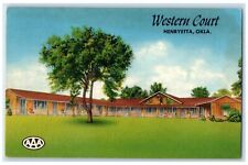 1958 Western Court Exterior Roadside Henrytta Oklahoma OK Posted Trees Postcard picture