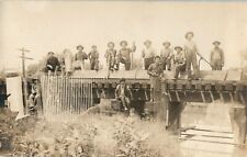 c1910 Workers Building Railroad Bridge RPPC Photo Double Exposure Postcard picture