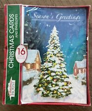 16 Christmas House Cards & Envelopes Trees Lights Snow House Seasons Greetings picture