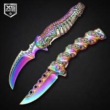 2pc Set Rainbow SKELETON Claw SCULPTED CHAIN Spring Assisted Open Pocket Knife picture