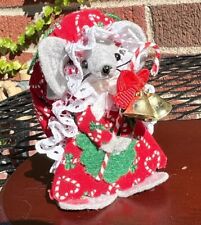 🐀VTG Mini Felt Christmas Dressed Gray Mouse w/ Candy Cane & Bell, 2.25” CUTE picture