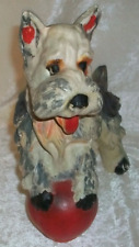 Vintage Miniature Schnauzer Dog Red Ball Carnival Fair Prize Plaster Figurine picture
