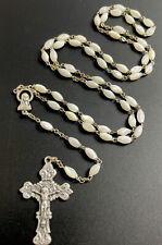 Catholic Genuine Mother Of Pearl MOP Rosary, Silver Tone Crucifix picture