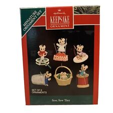 Hallmark Miniature Ornaments Sew, Sew Tiny Christmas Mice Vintage 1992 Set of 6 picture