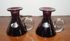 2 Vintage Bischoff Glass Amethyst Purple Candle Holders Clear Handles picture