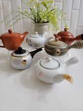 Vtg. Japanese Clay Porcelain Teapot Kyusu Side Handle Pottery Ceramic Signed  picture