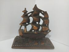 Antique Brass Ship Boat Bookend “ Old Ironsides “ Heavy VINTAGE  NAVEL  picture