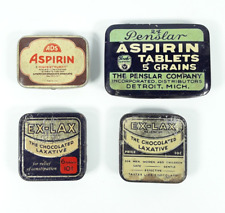 Lot of 4 Vintage Small Empty Ex-Lax & Penslar/ADS Aspirin Metal Tins picture