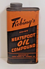 VINTAGE FIEBING'S NEATSFOOT OIL COMPOUND TIN CAN- FULL CONTENT COLLECTORS ITEM picture