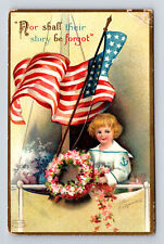 CLAPSADDLE Patriotic Nor Be Forgot Navy Daughter Floral Wreath US Flag Postcard picture